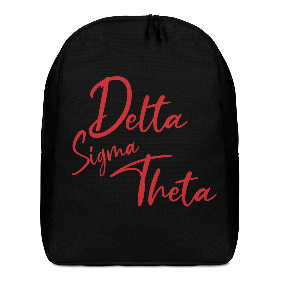 Delta Script Minimalist Backpack featuring Delta Sigma Theta design, perfect for Greek gear and sorority paraphernalia.