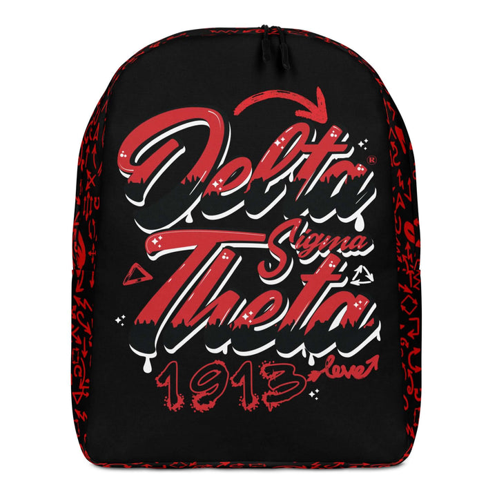 Delta Sigma Theta graffiti design minimalist backpack, perfect for sorority and fraternity gear, stylish and functional.