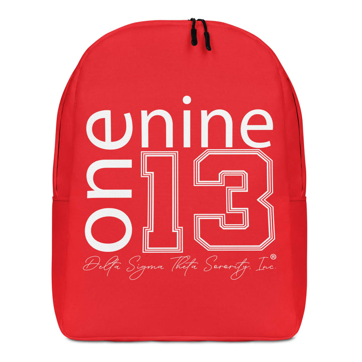 Red minimalist backpack with "One Nine One Three" design for Delta Sigma Theta Sorority members and supporters.