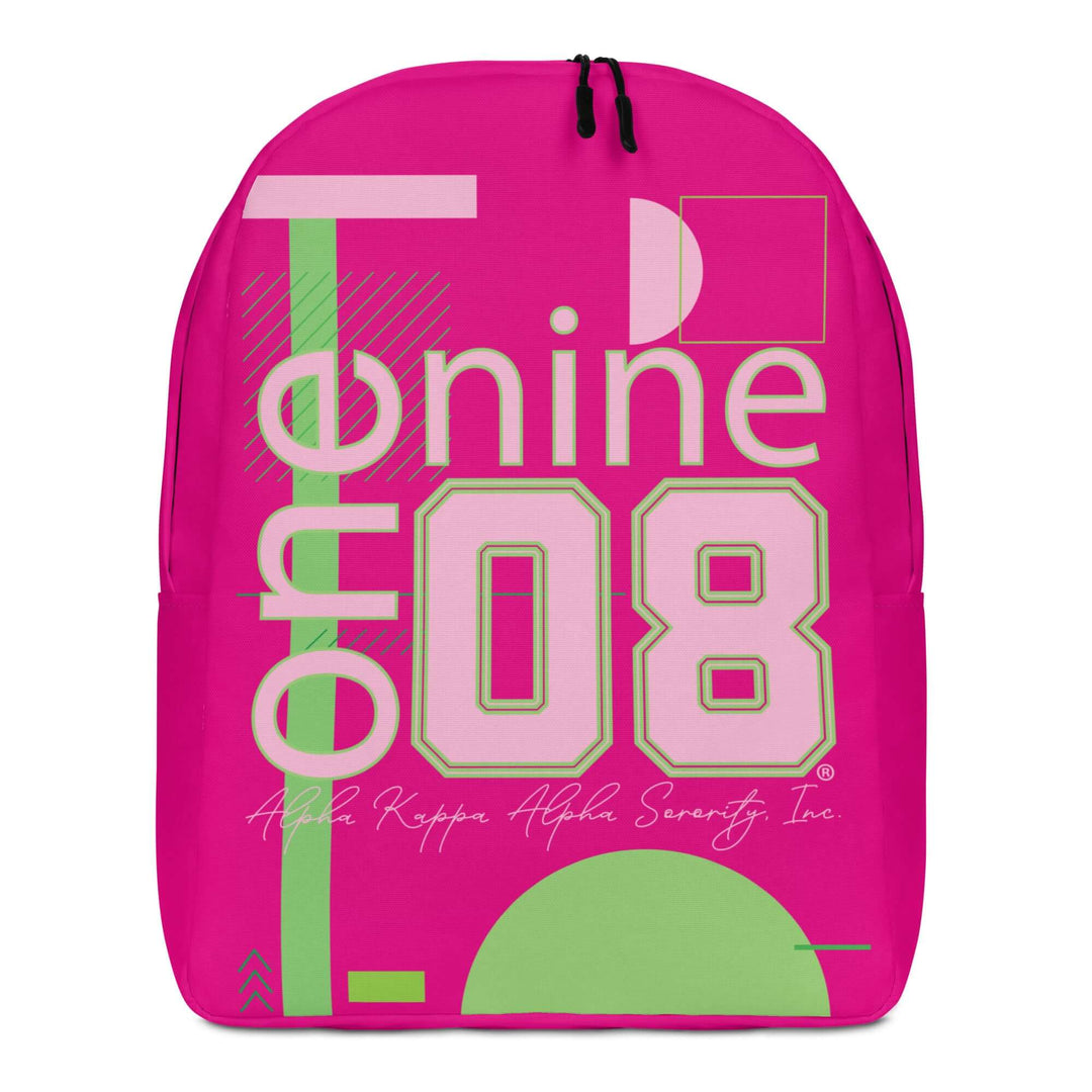 AKA One Nine Minimalist Backpack in pink, featuring Greek symbols, perfect for sorority and fraternity paraphernalia and gear.