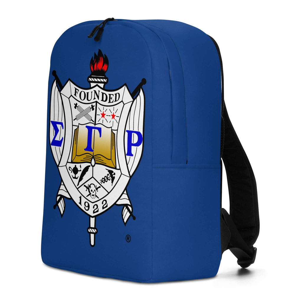 Minimalist SGRho Crest backpack in blue, perfect for sorority and fraternity paraphernalia and Greek gear.