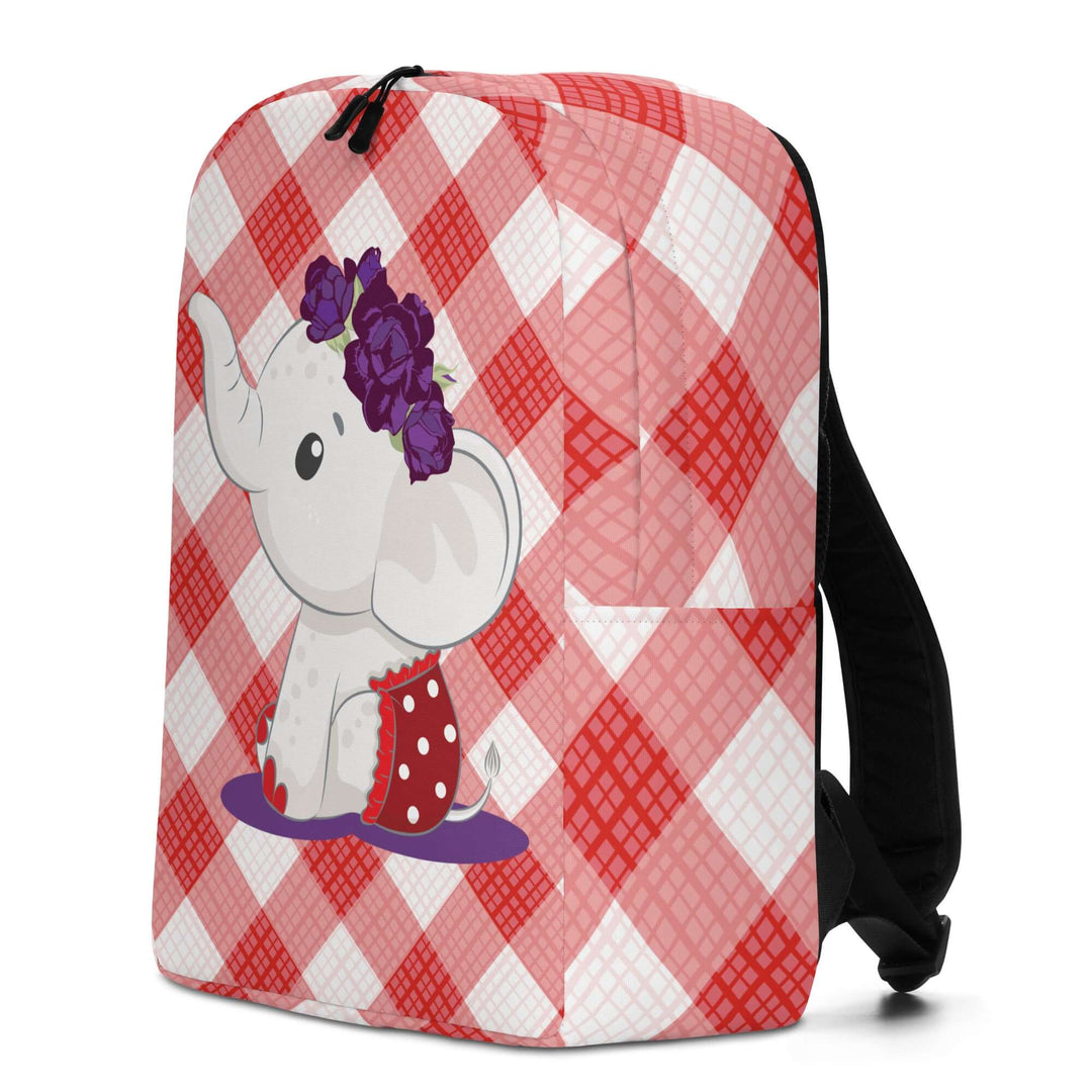 Adorable minimalist backpack featuring a baby elephant and purple flowers, perfect for sorority and fraternity gear.