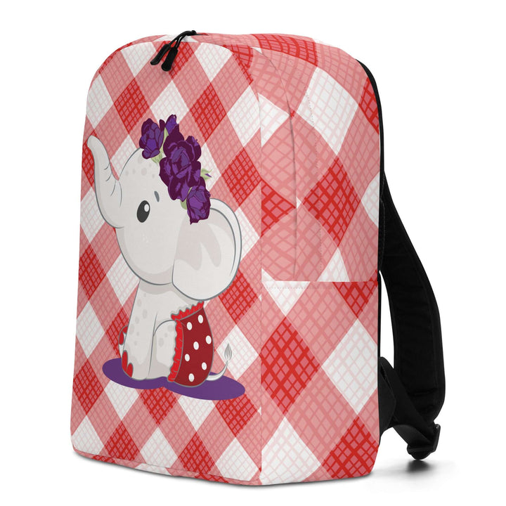 Adorable minimalist backpack featuring a baby elephant and purple flowers, perfect for sorority and fraternity gear.