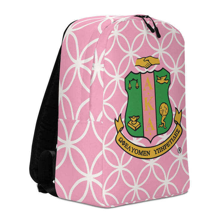 AKA Crest Minimalist Backpack in pink, ideal for sorority and fraternity paraphernalia, featuring Greek gear design.