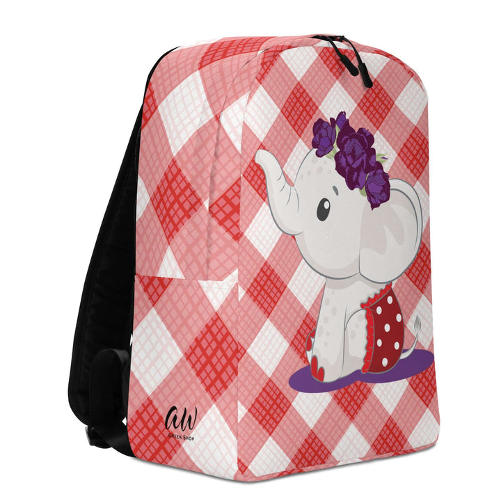 Adorable minimalist backpack featuring a baby elephant with flowers, perfect for sorority or fraternity activities.