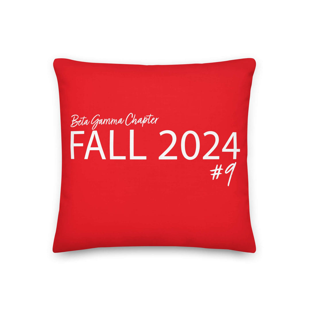Beta Gamma Chapter red pillow for Fall 2024, perfect sorority paraphernalia and Greek gear for your home decor.