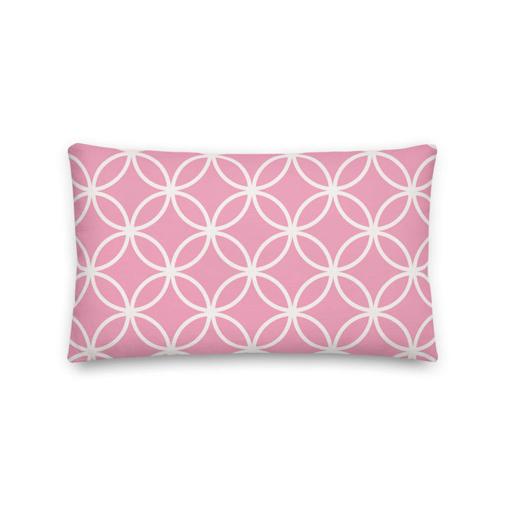 Modern pink geometric pillow featuring overlapping circles, ideal for sorority paraphernalia and Greek gear.