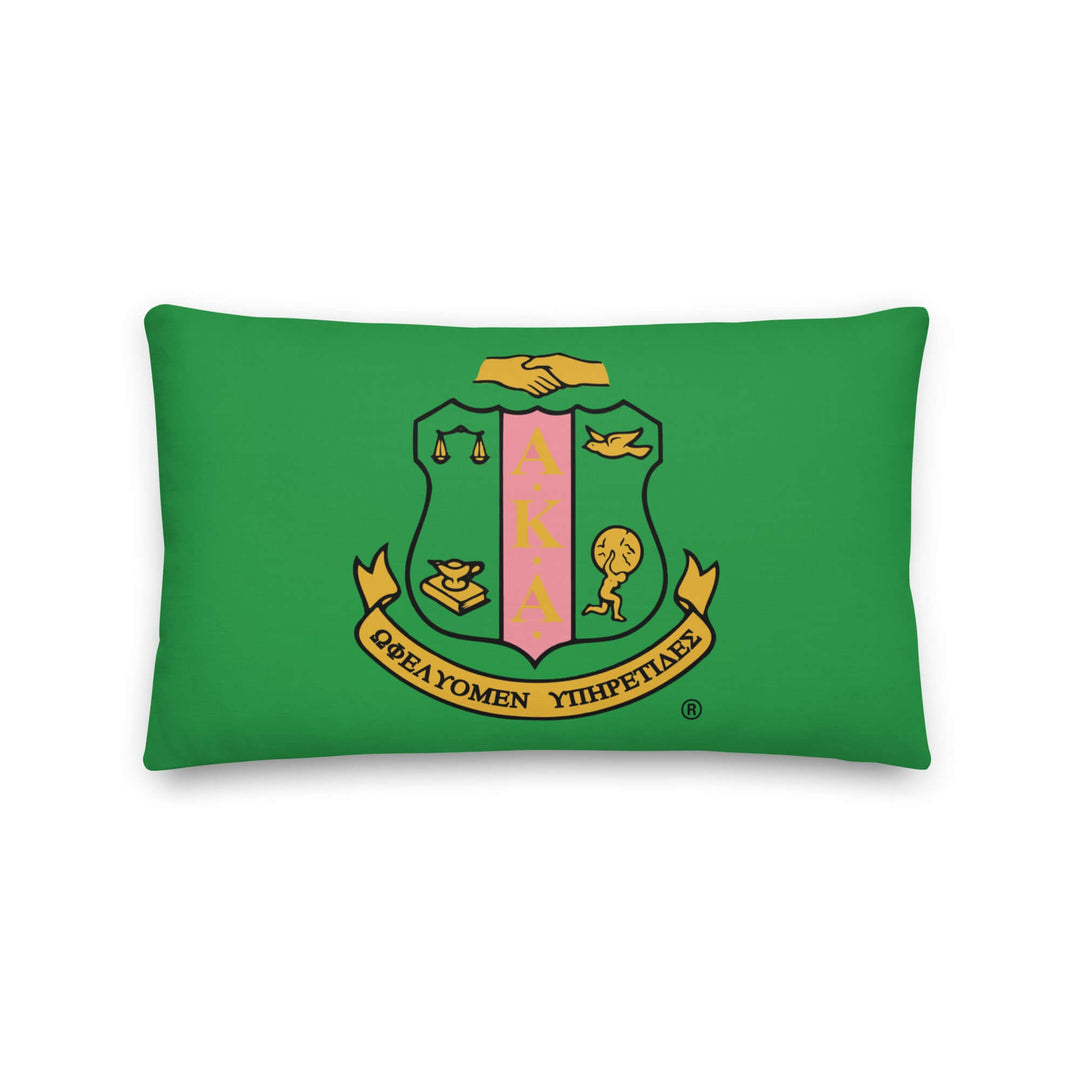 AKA Green Coat of Arms Pillow featuring Alpha Kappa Alpha Sorority emblem, perfect Greek gear for sorority paraphernalia.
