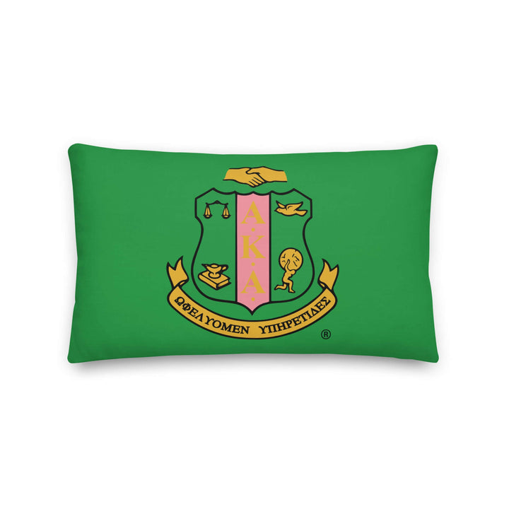 AKA Green Coat of Arms Pillow featuring Alpha Kappa Alpha Sorority emblem, perfect Greek gear for sorority paraphernalia.