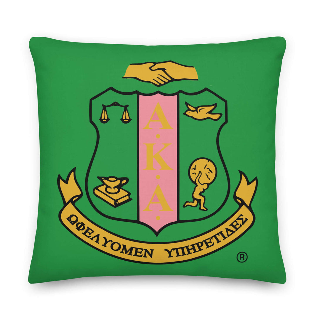 AKA Green Coat of Arms Pillow featuring Alpha Kappa Alpha Sorority badge, ideal sorority and fraternity paraphernalia.