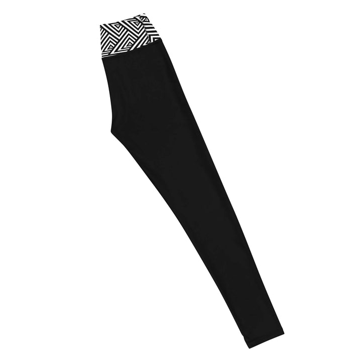 Delta Fit Yoga Leggings in black with a patterned raised waistband, ideal for sorority and fraternity workouts.