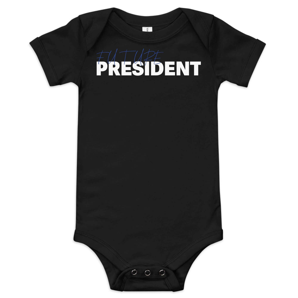 Black Future President Baby Onesie, perfect Greek gear for future Zeta leaders, soft and durable for comfort.