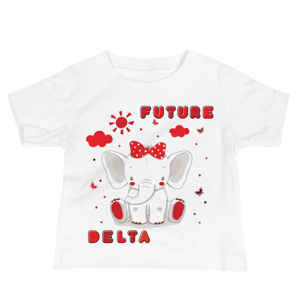 Future Delta Baby Tee featuring a cute elephant design, perfect sorority gear for your little one.