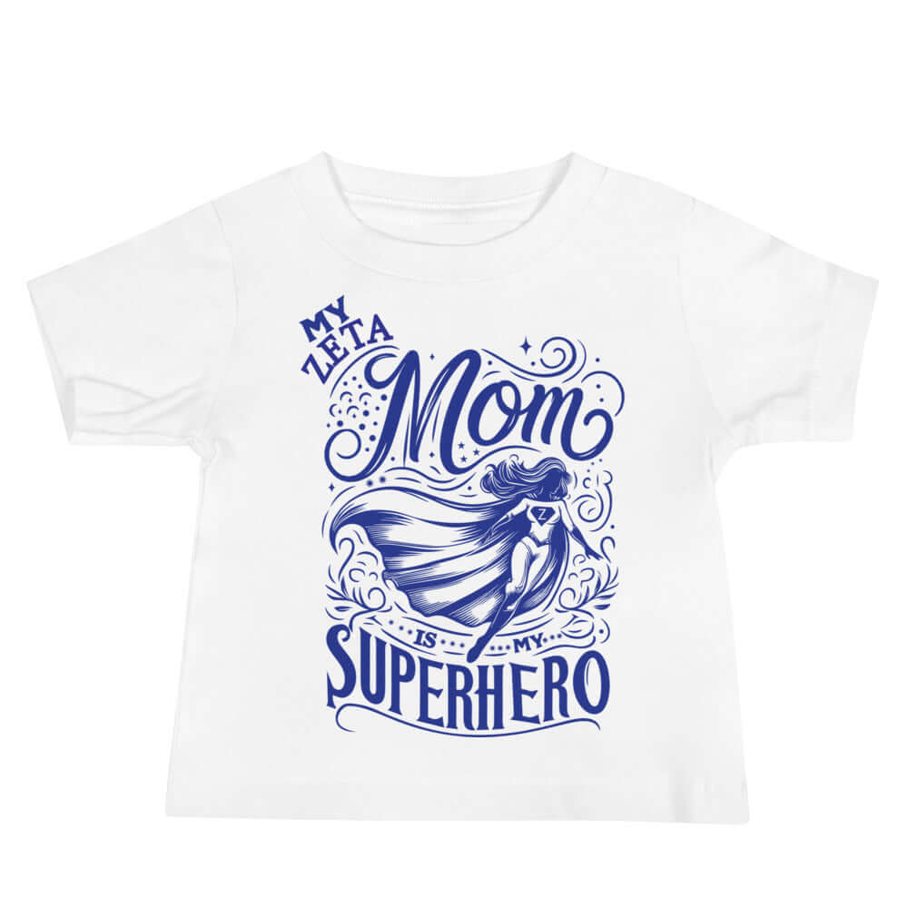 Zeta Mom Superhero Tee showcasing bold design, perfect for sorority and fraternity events or everyday Greek gear.