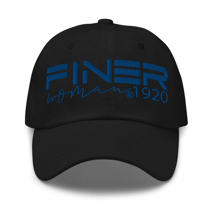 Zeta Phi Beta Finer Hat in black with blue embroidery, perfect Greek gear for sorority sisters.