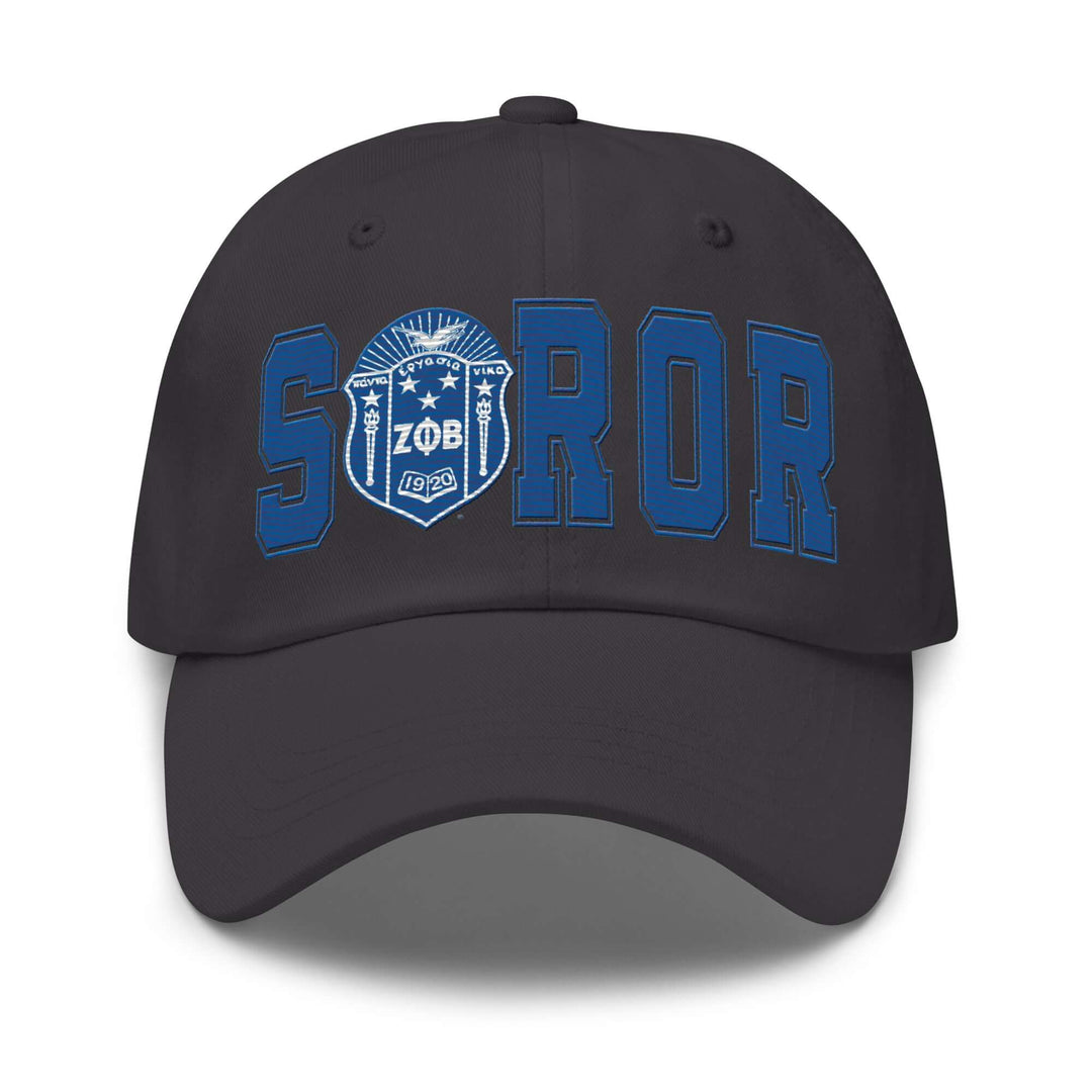 Zeta Phi Beta Soror hat in black with blue embroidery, perfect for sorority and Greek gear enthusiasts.
