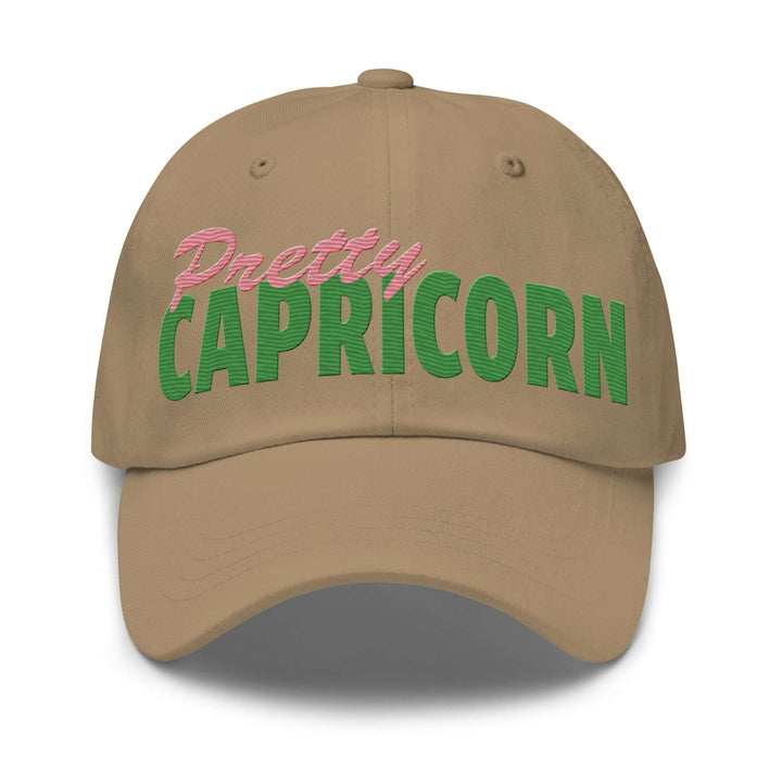 Pretty Capricorn hat in green camo, perfect for sorority and fraternity Greek gear paraphernalia. Stylish and adjustable.