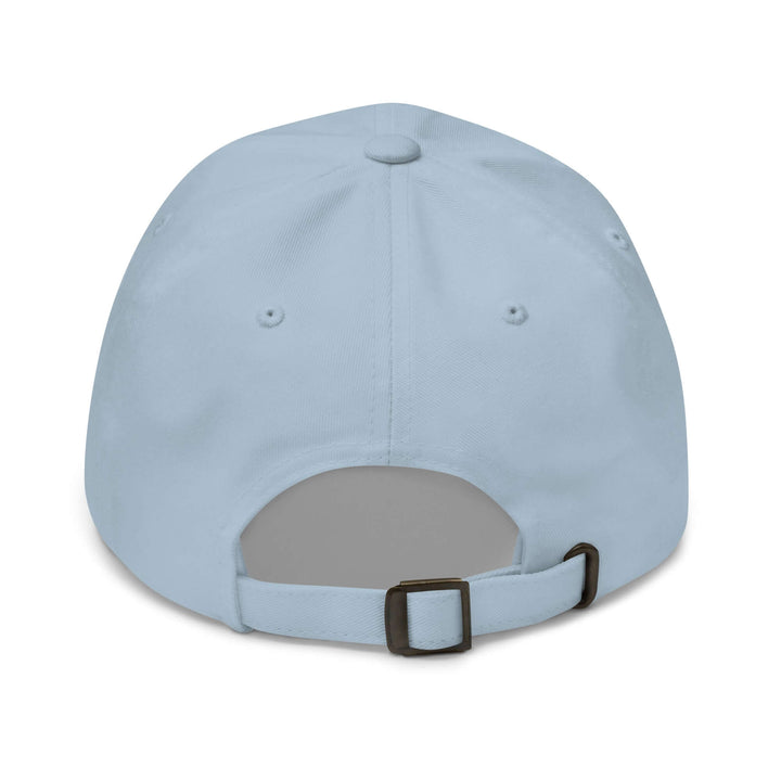 Back view of a light blue Zeta Soror hat featuring an adjustable strap and embroidered eyelets, ideal for sorority paraphernalia.