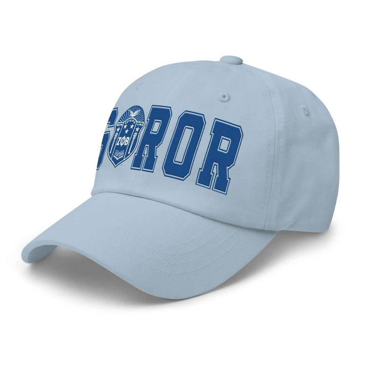Zeta Soror hat in light blue with embroidered letters, perfect Greek gear for sorority pride and fraternity paraphernalia.