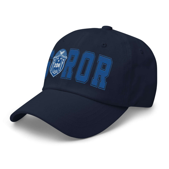 Zeta Soror Hat in navy featuring embroidered letters, perfect Greek gear for sorority sisters and fraternity alumni.