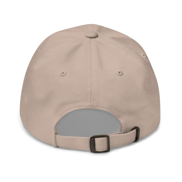Back view of Zeta Soror hat featuring adjustable strap and embroidered eyelets in a beige color. Ideal sorority paraphernalia.