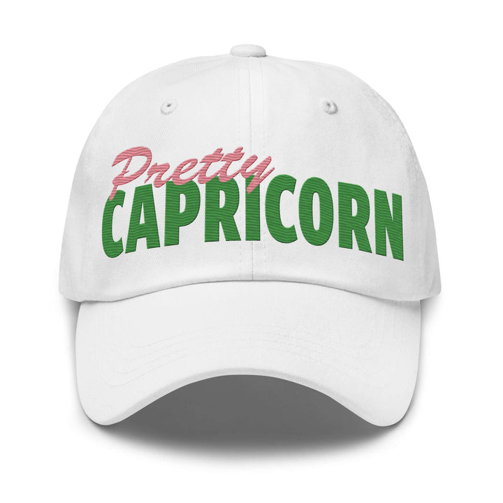 Pretty Capricorn hat in white, perfect for sorority and fraternity Greek gear enthusiasts. Stylish and adjustable design.
