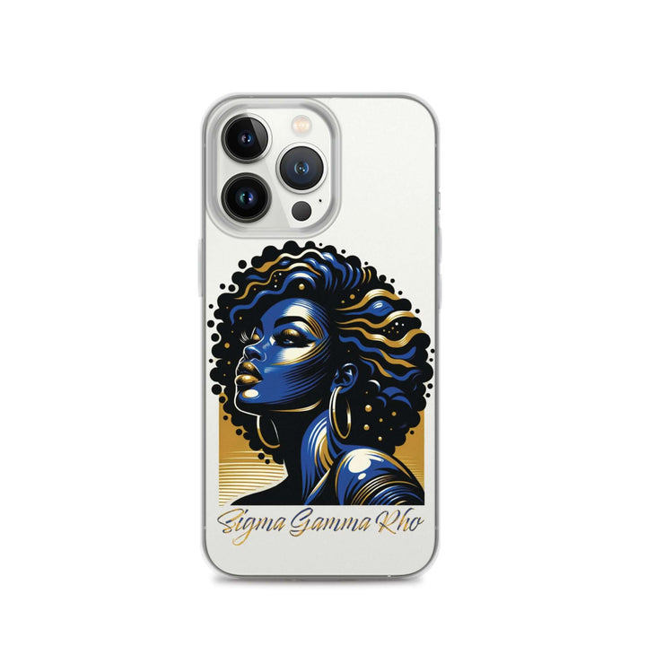 SGRho beauty clear case featuring a stylish illustration of a woman, perfect Greek gear for sorority supporters.