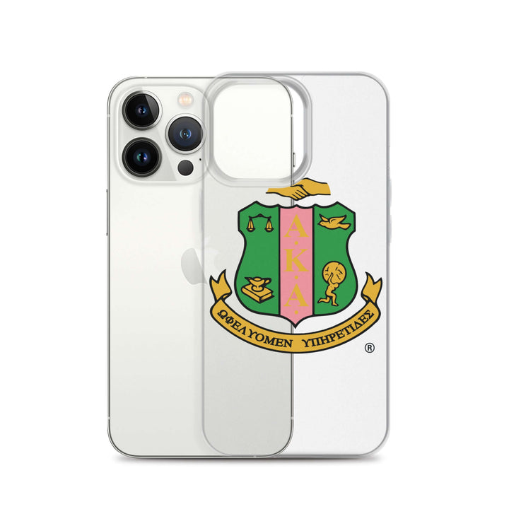 Sleek AKA Clear Case for iPhone® showcasing sorority crest, perfect Greek gear for fraternity and sorority members.