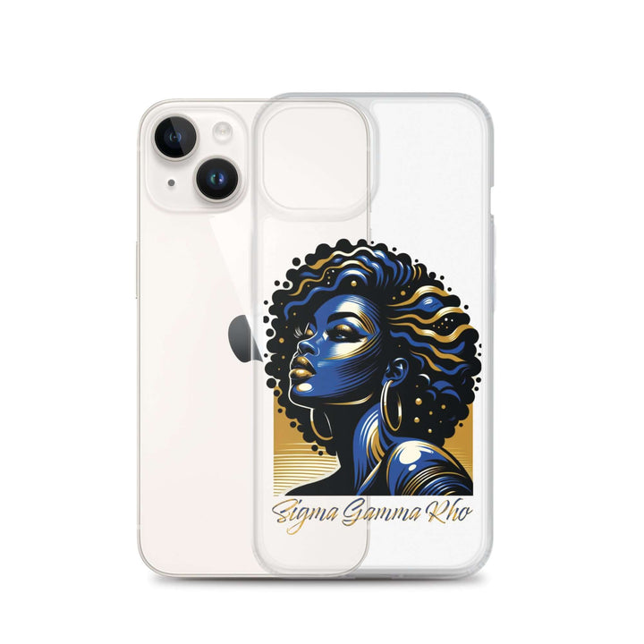 SGRho Beauty Clear iPhone® case showcasing vibrant art, perfect for sorority and Greek gear enthusiasts.