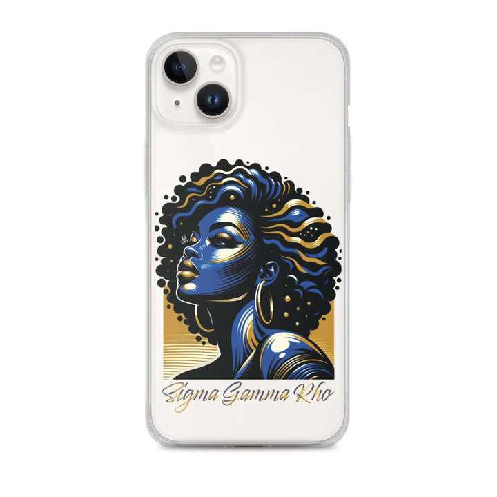 SGRho Beauty Clear Case for iPhone® showcasing vibrant artwork, perfect sorority paraphernalia for Greek gear enthusiasts.