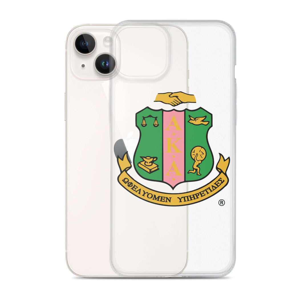 AKA clear iPhone case showcasing sorority emblem; perfect Greek gear for fraternity members.