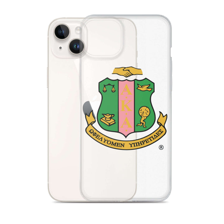 AKA clear iPhone case showcasing sorority emblem; perfect Greek gear for fraternity members.