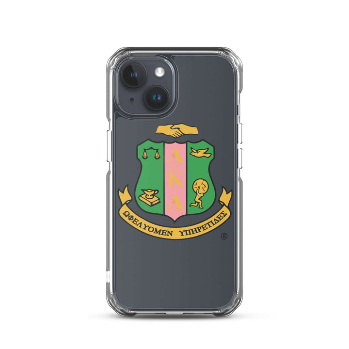 Clear case for iPhone® featuring AKA sorority crest, perfect for showcasing Greek gear and fraternity paraphernalia.