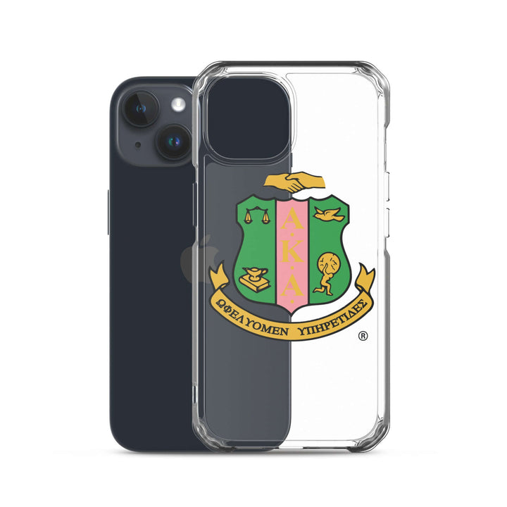 Clear case for iPhone® featuring AKA logo, perfect for sorority Greek gear protection and style.