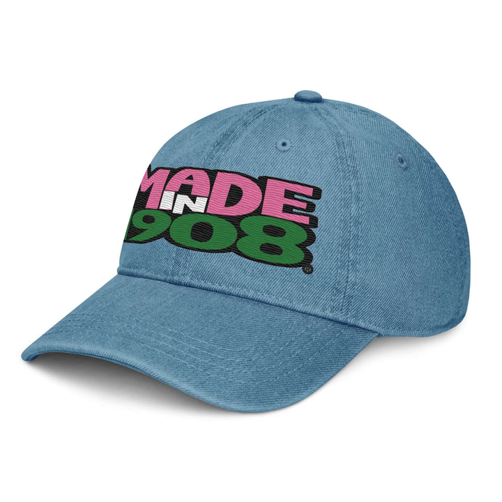 AKA Made in 1908 pigment-dyed denim hat, a stylish accessory for sorority and fraternity Greek gear.