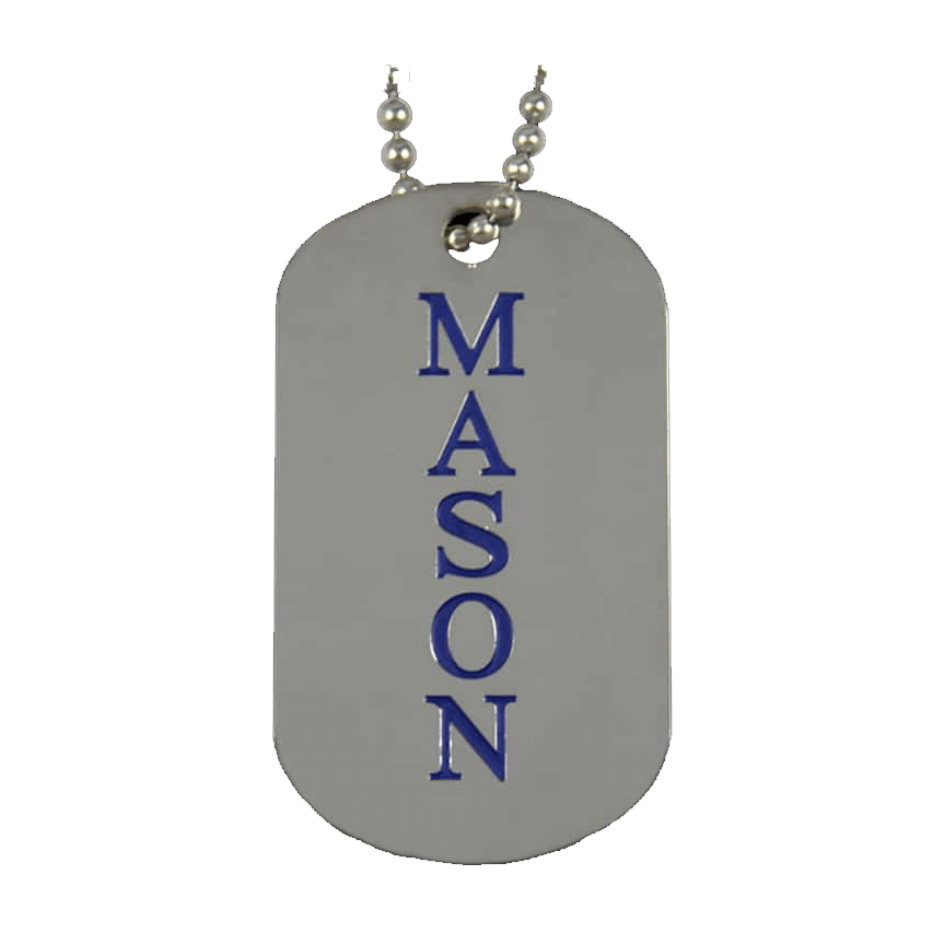 Mason Jewelry dog tag, perfect for sorority and fraternity paraphernalia, essential Greek gear accessory.