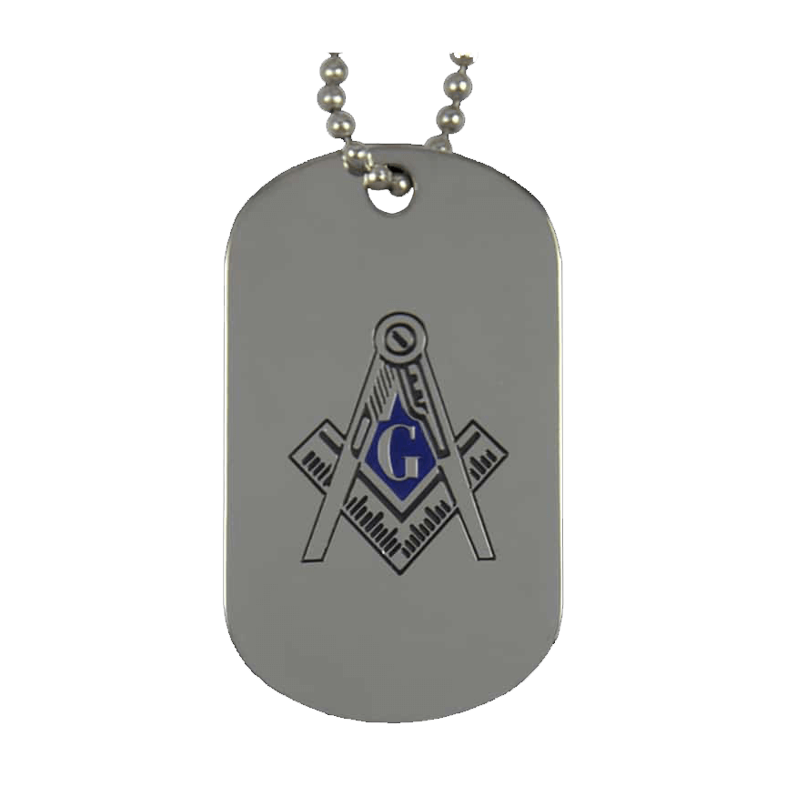 Custom Mason jewelry dog tag featuring Masonic symbol, perfect for fraternity and sorority paraphernalia.