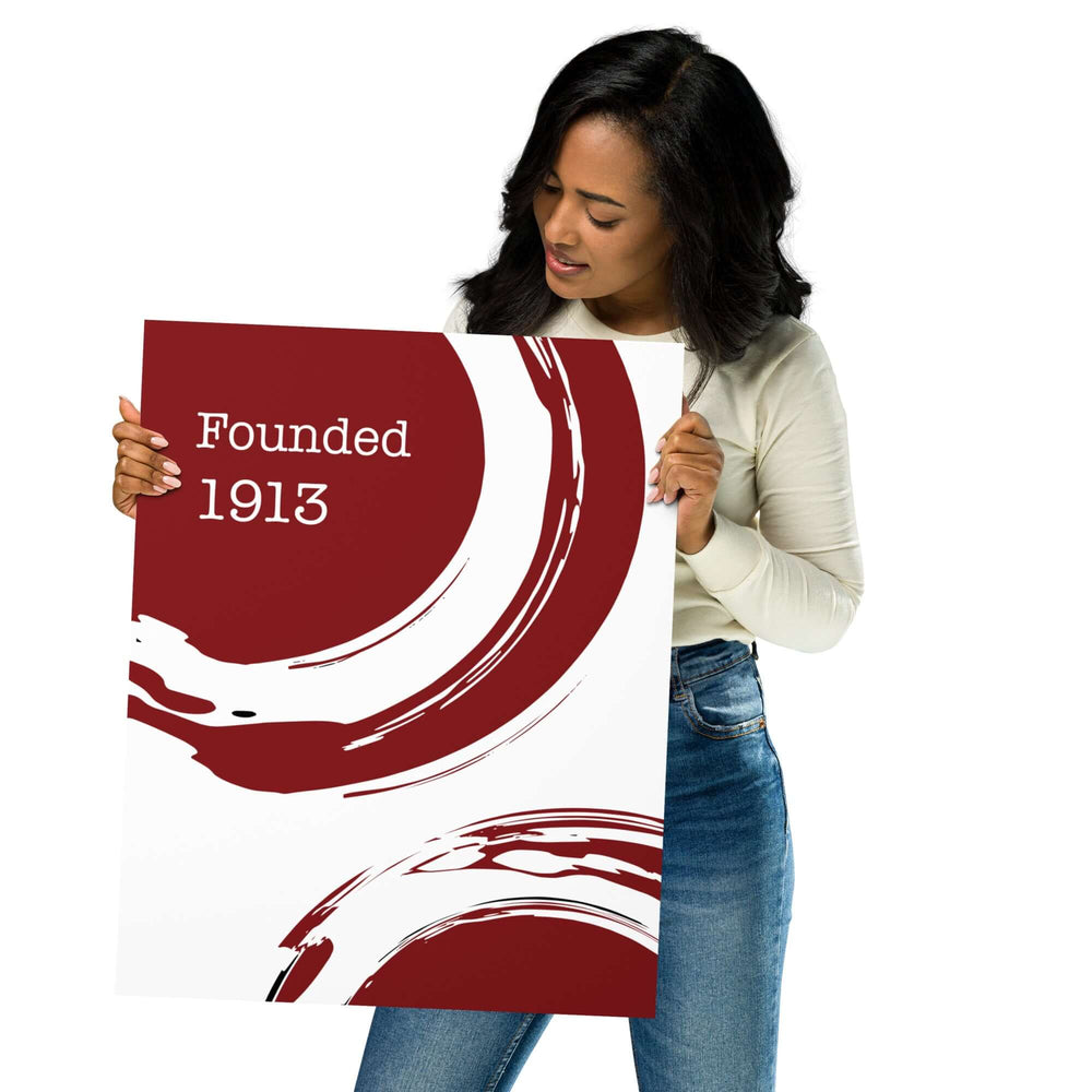 Woman holding a Delta Elements poster featuring the year Founded 1913, perfect for sorority and fraternity decor.