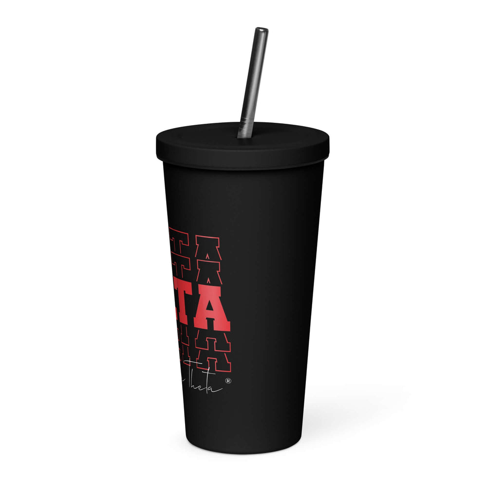 Delta Sigma Theta insulated tumbler with straw, stylish sorority drinkware for Greek gear enthusiasts.