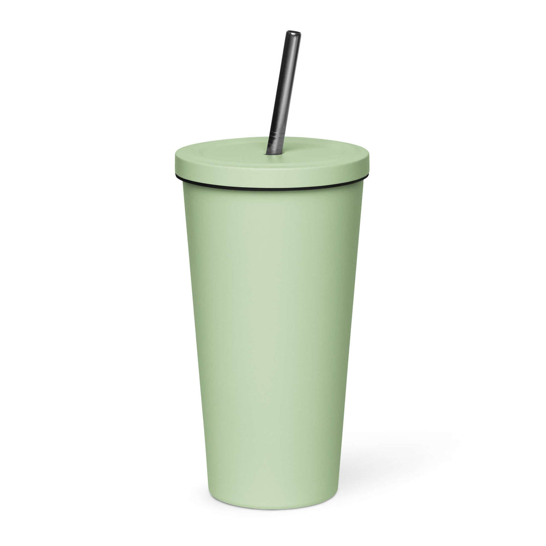 Insulated mint green tumbler with straw and lid, perfect for sorority and fraternity drinkware needs.