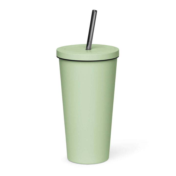 Insulated mint green tumbler with straw and lid, perfect for sorority and fraternity drinkware needs.
