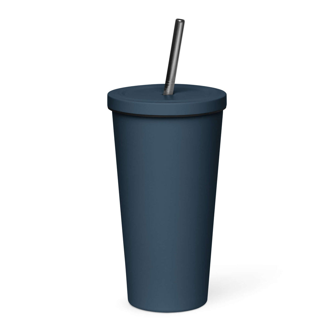 Navy insulated tumbler with straw, perfect for sorority and fraternity paraphernalia, 20 oz drinkware upgrade.
