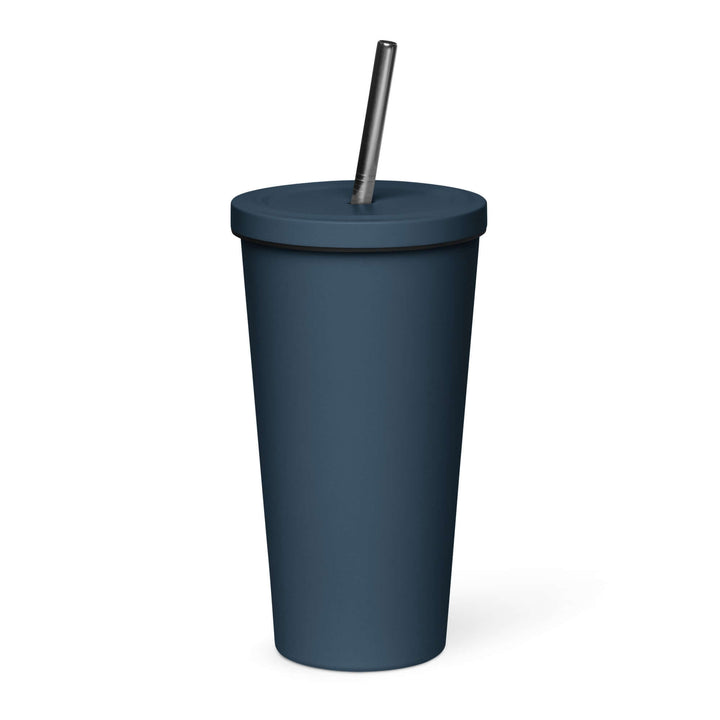 Navy insulated tumbler with straw, perfect for sorority and fraternity paraphernalia, 20 oz drinkware upgrade.