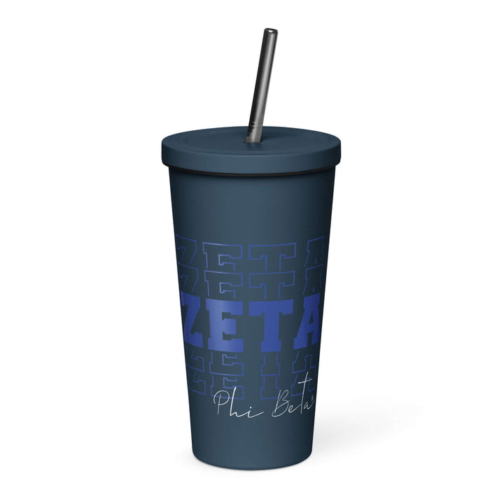 Zeta Phi Beta insulated tumbler with straw, stylish sorority drinkware for Greek life.