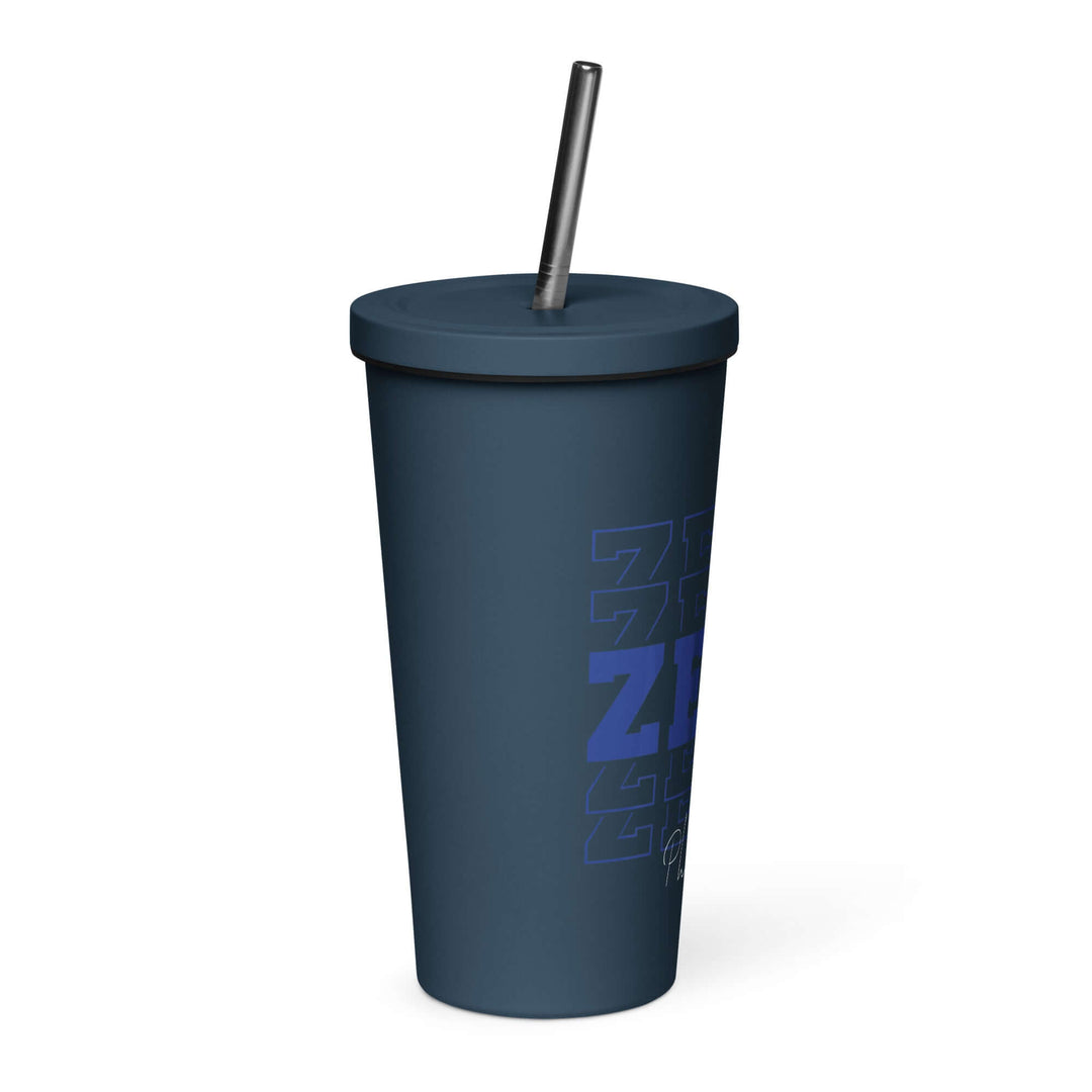 Zeta Phi Beta insulated tumbler with straw, perfect for sorority enthusiasts, stylish and functional drinkware.