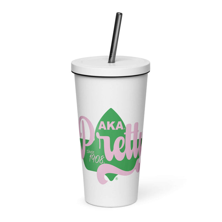AKA Pretty insulated tumbler with straw, perfect for sorority and fraternity greek gear and drinkware.