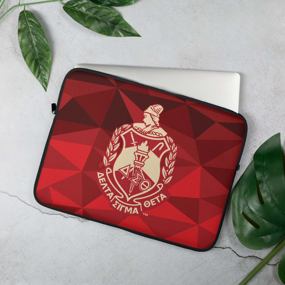 Delta Crest laptop sleeve featuring Greek letters and emblem, perfect for sorority and fraternity paraphernalia.