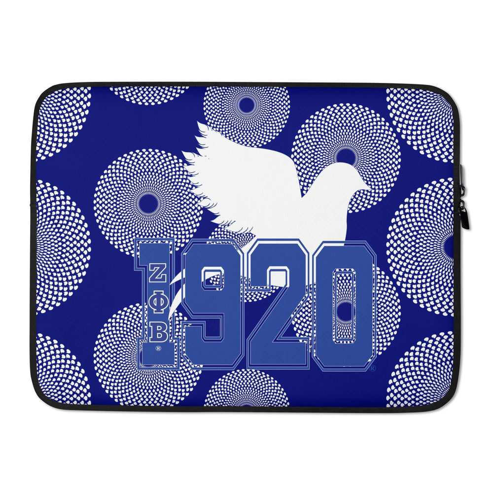 Zeta Phi Beta Ankara Dove Laptop Sleeve featuring bold design, fraternity paraphernalia, and protective neoprene material.