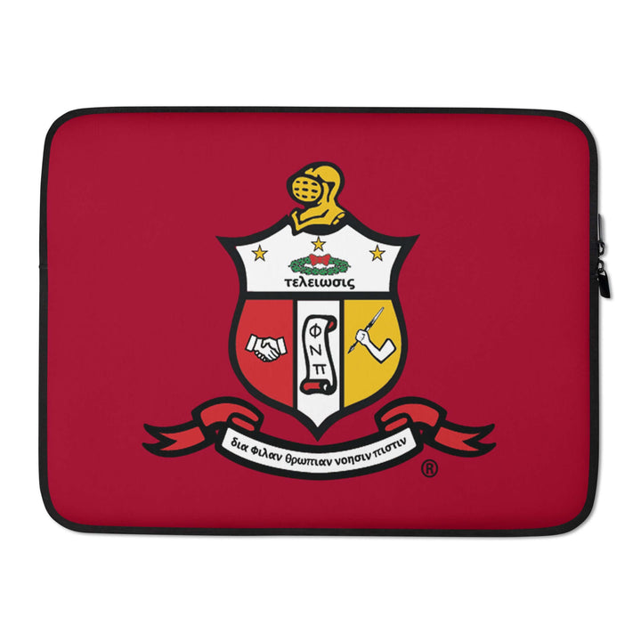 Kappa Alpha Psi Coat of Arms laptop sleeve, perfect Greek gear for fraternity paraphernalia, stylish and protective.