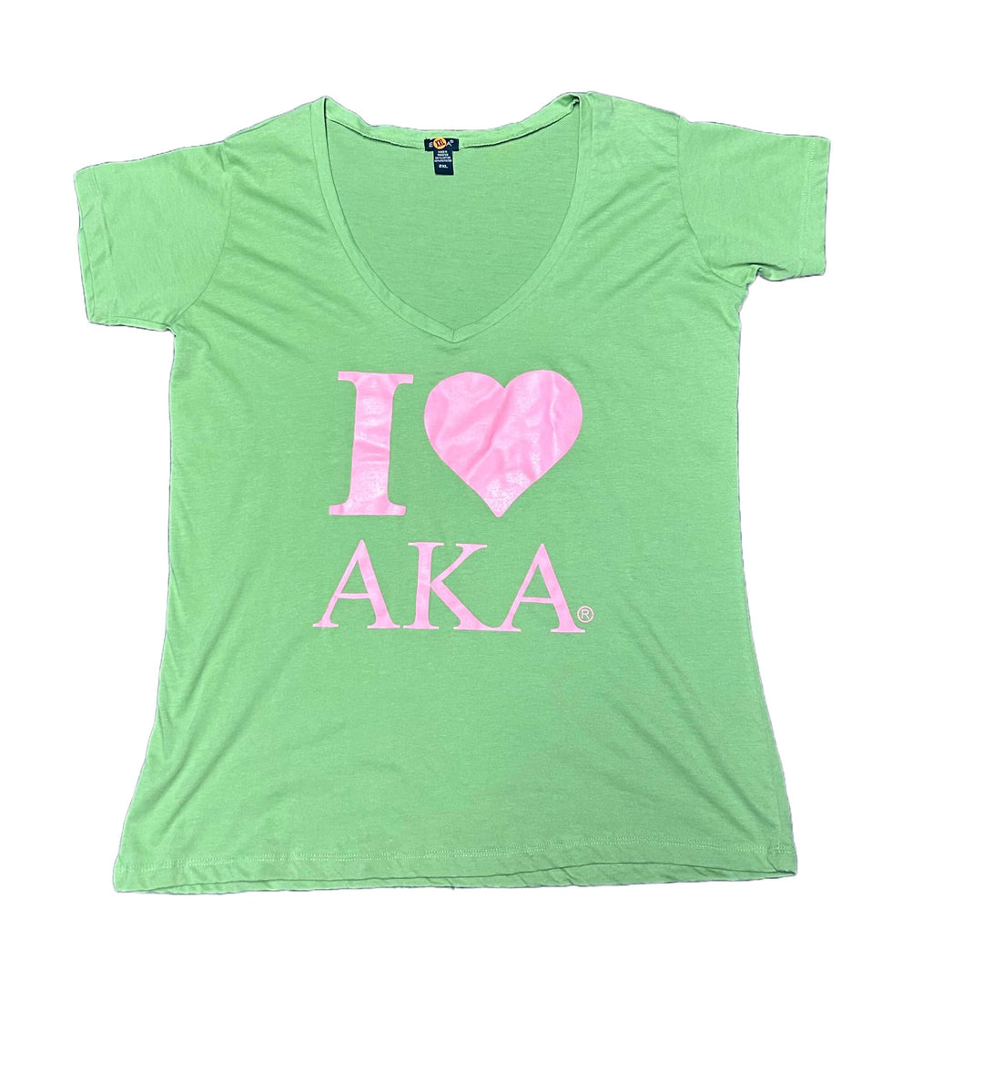 Lime green AKA t-shirt with "I Heart AKA" design, perfect for sorority and fraternity Greek gear enthusiasts.